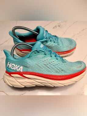 Hoka One One Women Clifton 8 Aquamarine Blue Running Shoes Sneakers Size 8.5B